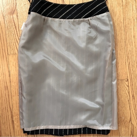 Vintage 90's Jinkaieng Black Metallic Wool Blend Straight Pencil Skirt - Picture 12 of 16